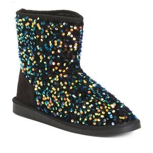 New! Olivia Miller Women's Sparkle Flip Sequin Sherpa Lined Boots